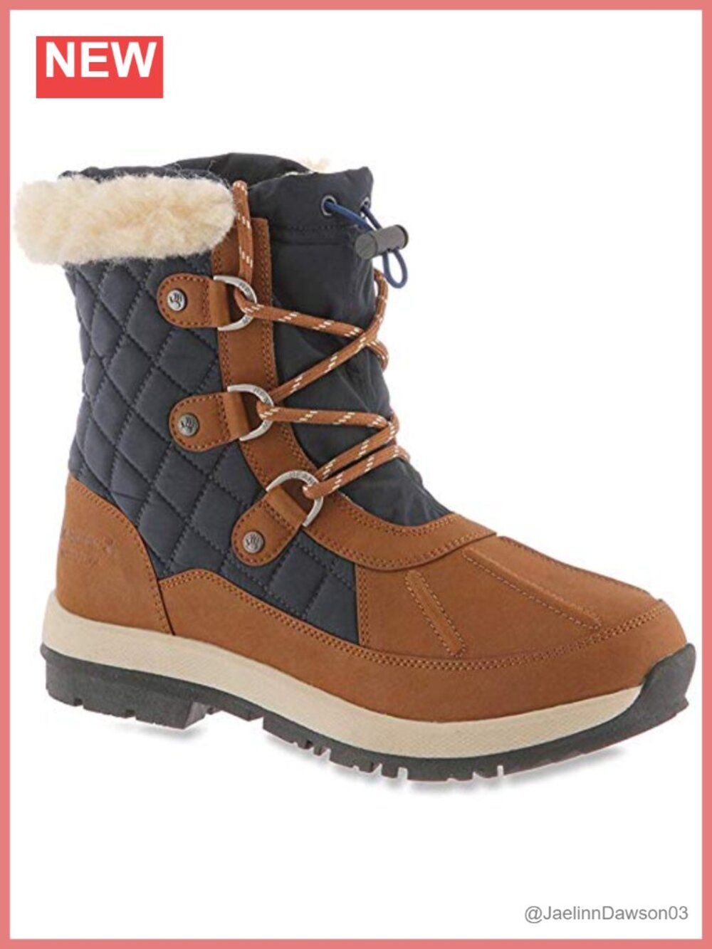 Waterproof Leather Mid-Calf Snow Boots Lace-Up Block Heel Winter